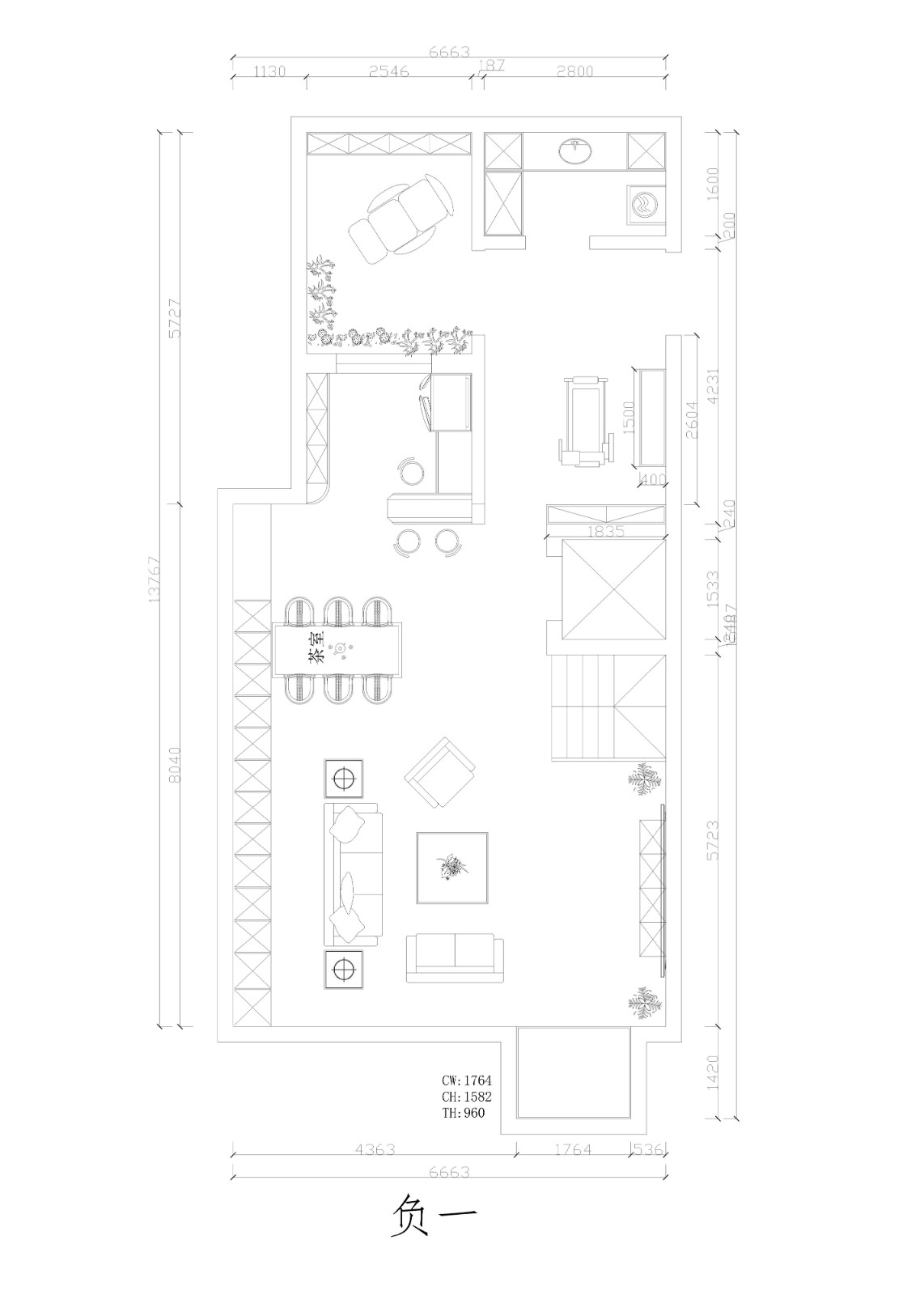 萬德世家底躍300㎡新中式風格戶型圖裝修效果圖